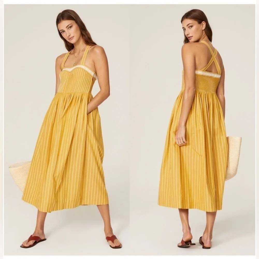 The Great Larel Yellow Striped Maxi Dress Size 2 Pockets - Picture 5 of 16